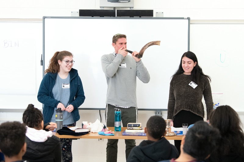Jewish students speaking in front of class
